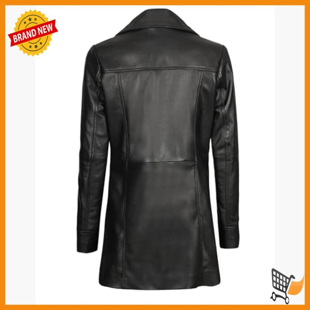 Real Lambskin Leather Trench Coat with Thumbholes and Phone Pocket - Picture 6 of 7
